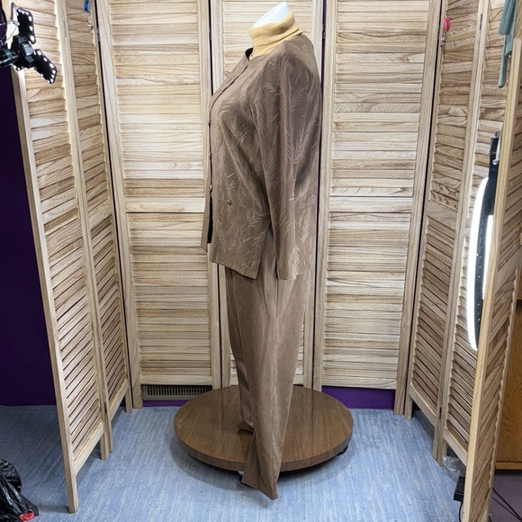 r&k originals Brown Leaf Long Sleeve Jacket Dress Pants Top Suede Feel XL - Picture 4 of 14